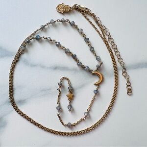 Celestial LONG Karma and Luck Lariat Necklace  GP .925 Sterling w/ Moonstone